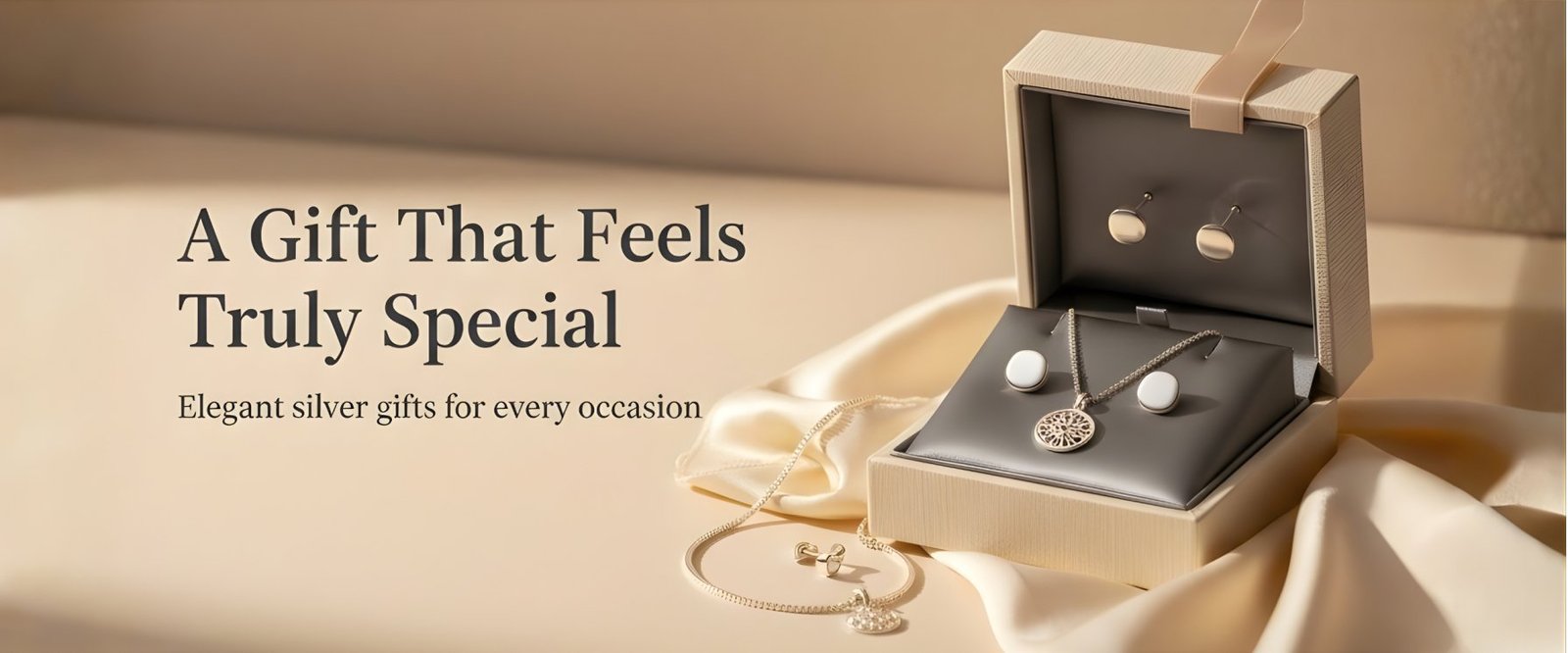 Silver jewellery gift set in premium box including necklace and earrings