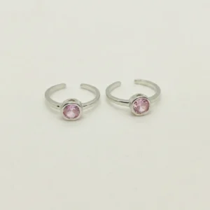Blush pink stone 925 silver toe rings, adjustable fit for women
